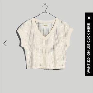 Madewell Knit Mesh V-Neck Crop Tee, ivory, size medium. Brand new